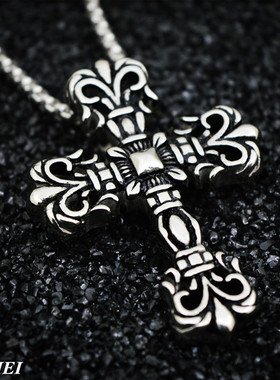 复古克罗星十字架钛钢吊坠项链