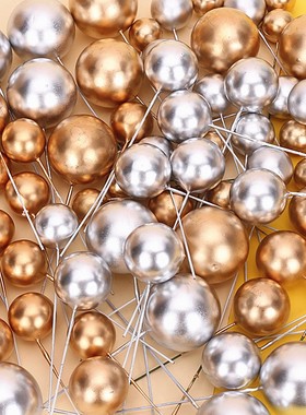 100个金球银球烘培装饰摆件金色银色红色粉色蓝色球生日蛋糕插件