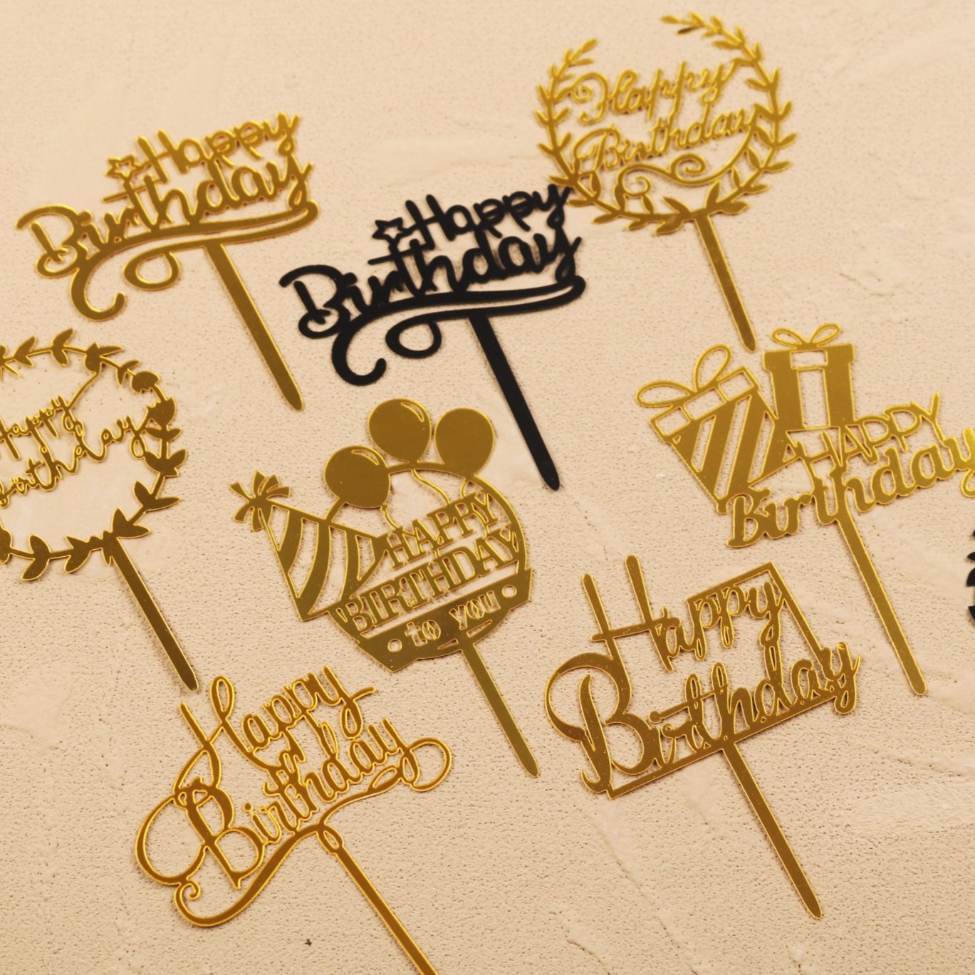 Happy Birthday蛋糕装饰插牌金色黑色烘焙用品生日快乐亚克力10枚,节庆用品/礼品,蛋糕/烘焙装饰用品,淘宝优惠券,粉丝福利购,淘宝优惠卷