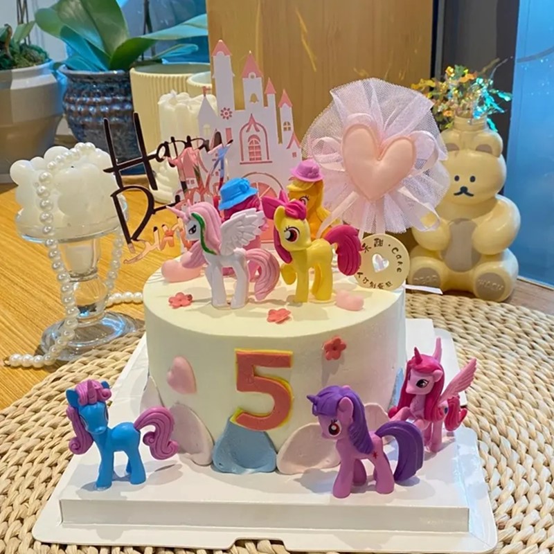 网红卡通小马生日蛋糕装饰摆件可爱公主女孩儿童甜品台蛋糕插件