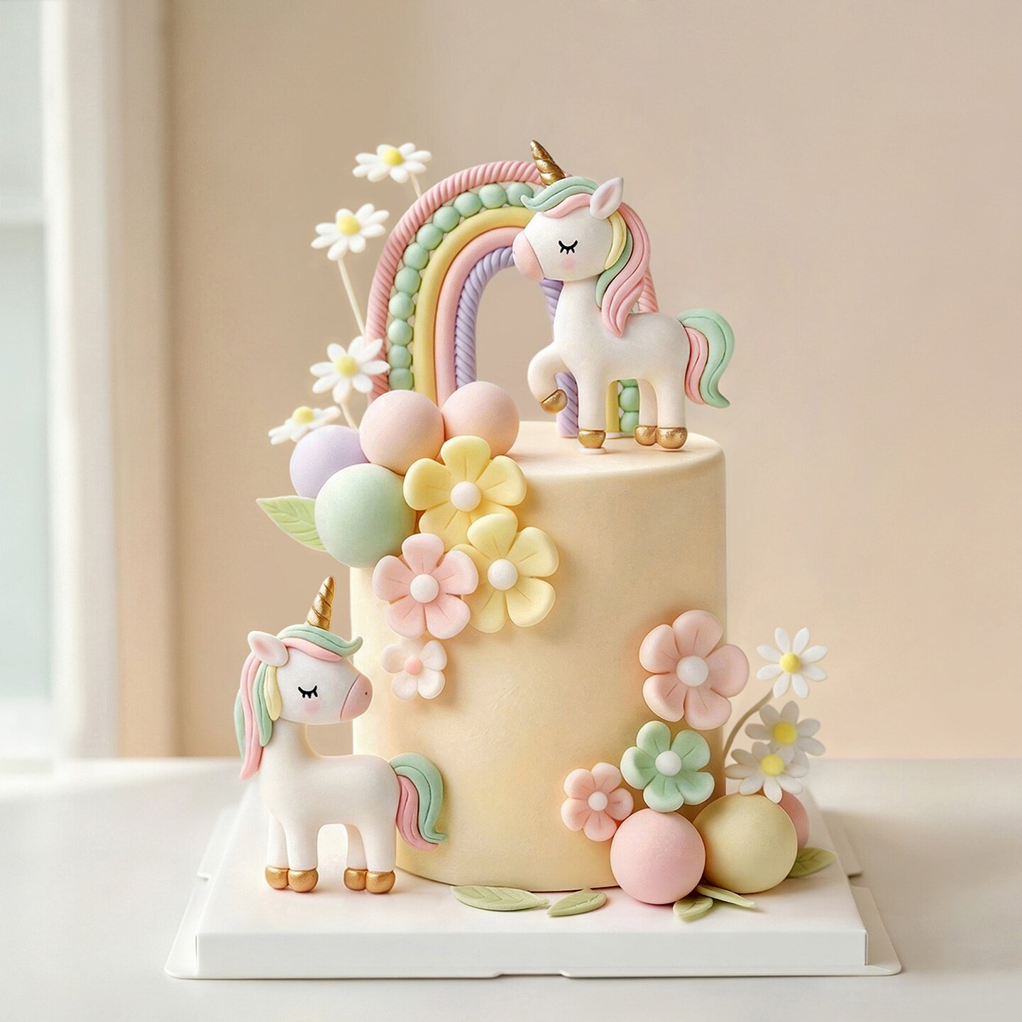 独角兽彩虹生日蛋糕装饰摆件手工花朵儿童生日派对用品