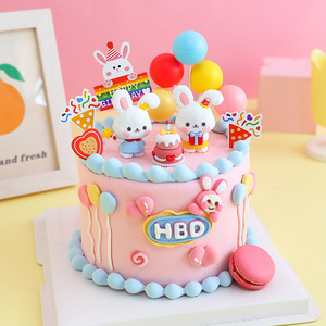 卡通小兔子软胶玩偶迷你生日蛋糕装饰摆件可爱小白兔奶油甜品装扮