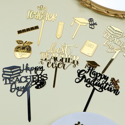 教师节快乐镜面金色蛋糕装饰