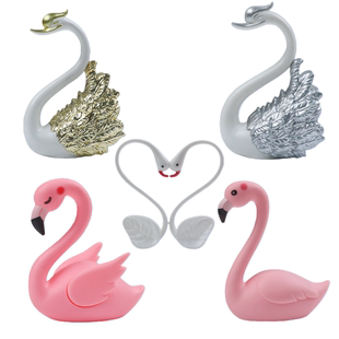 创意天鹅造型蛋糕装饰摆件粉色白色火烈爱情鸟情人节烘焙装扮配件