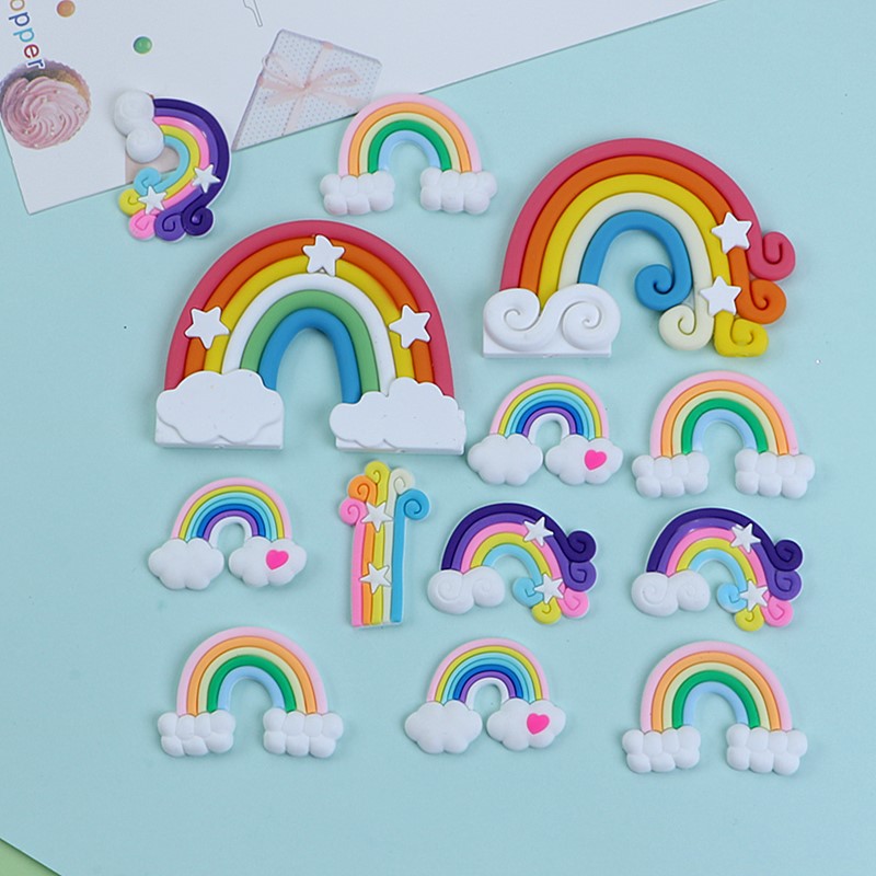 浅粉软胶彩虹爱心生日蛋糕装饰摆件DIY彩虹云手工场景装饰配件