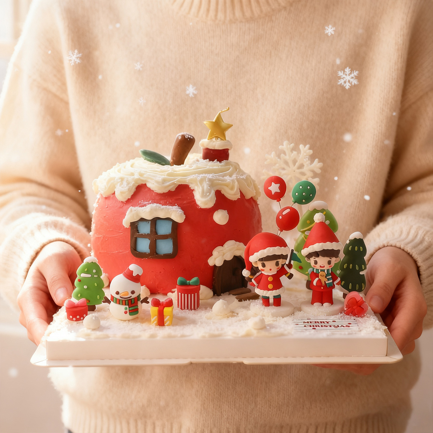 平安夜苹果造型圣诞节蛋糕摆件