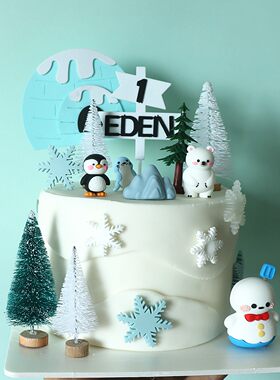 圣诞雪人企鹅北极熊宝宝蛋糕装饰