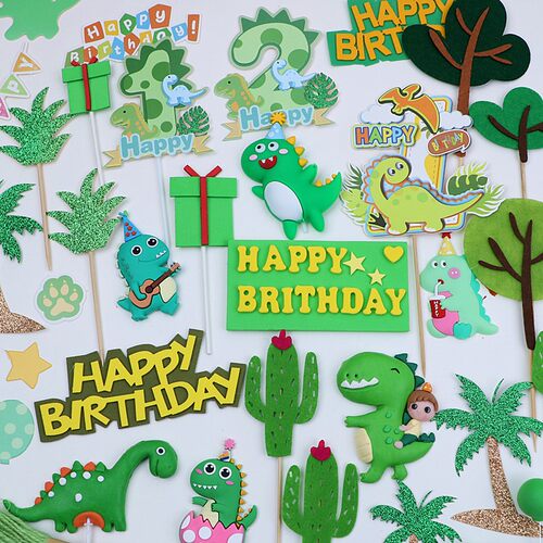 绿色恐龙宝宝生日蛋糕装饰插件