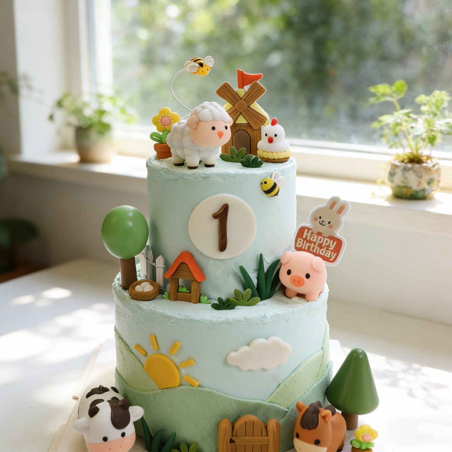 卡通农场动物儿童生日蛋糕装饰摆件小马小牛小猪小羊软胶派对用品