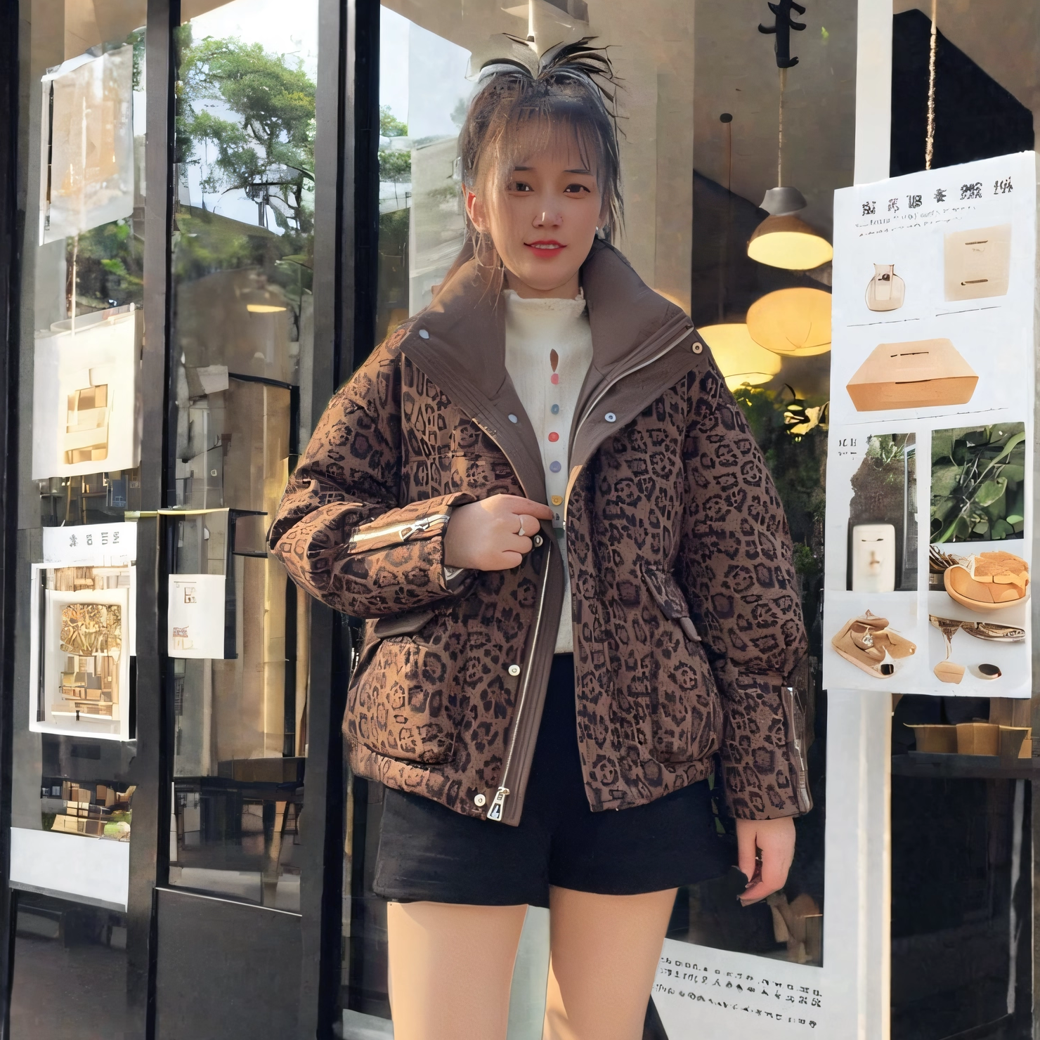 冬季显瘦小个子豹纹短款羽绒服女