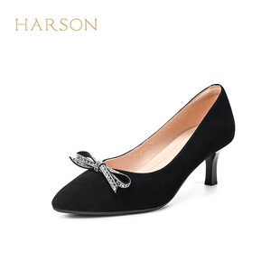 HS257123商场同款哈森2025春季新款细跟中跟尖头蝴蝶结浅口女单鞋