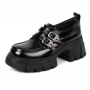 HS264113哈森商场同款2026春季新款粗跟圆头休闲英伦厚底女乐福鞋