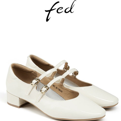 专柜同款fed法式女鞋粗跟单鞋