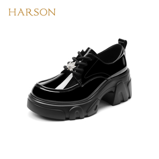 HS262511哈森商场同款2026春季新款百搭休闲系带增高乐福鞋女单鞋