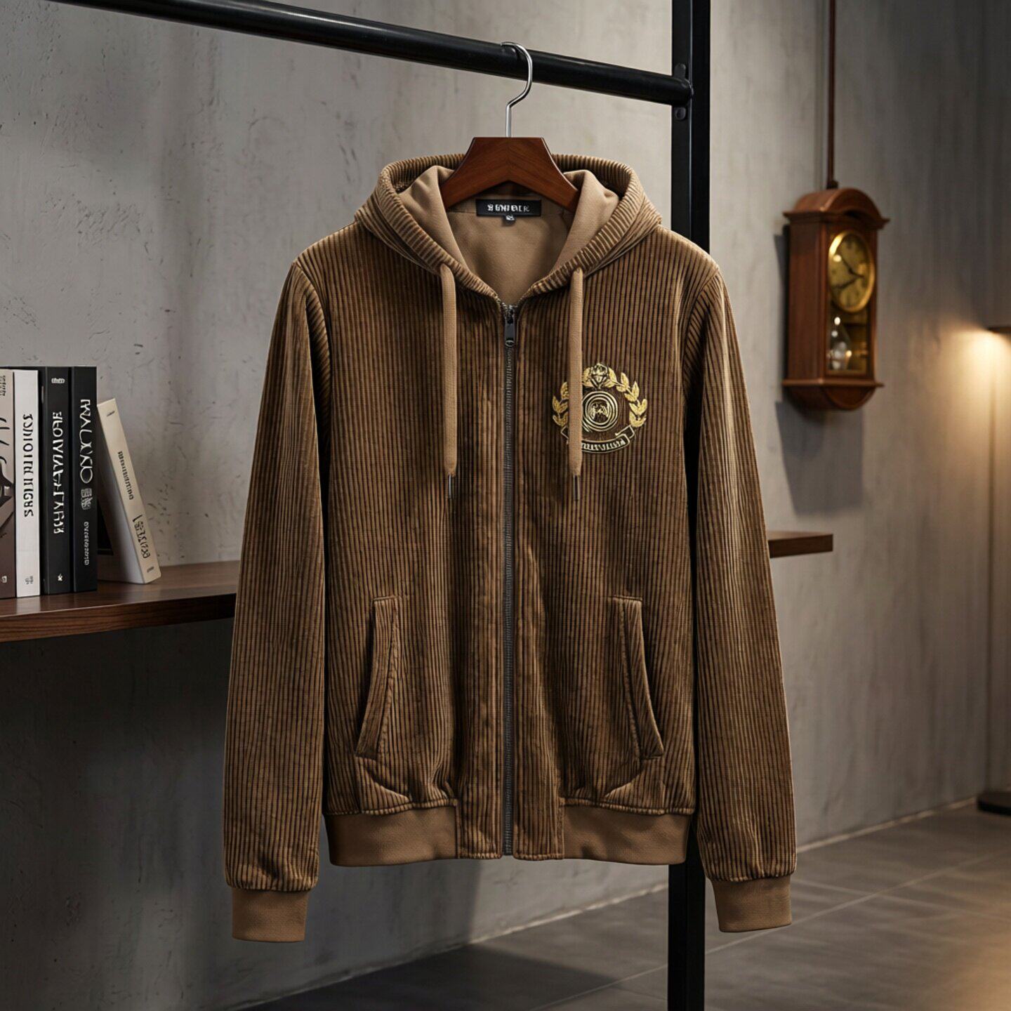 2026春季新款金丝绒刺绣时尚男士连帽夹克外套长袖外穿运动青年