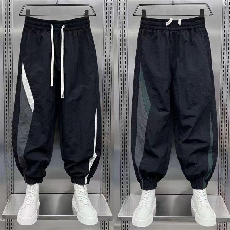 春秋潮牌撞色宽松束脚哈伦裤男
