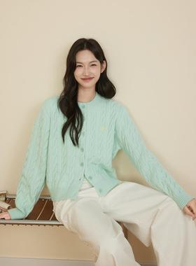 GRASS SPACE 麻花开衫毛衣女秋冬宽松休闲针织上衣外套潮