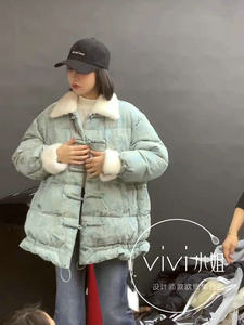CICI&COCO猫头鹰欧洲站2023冬新款欧货 国风盘扣水貂毛鹅绒羽绒服