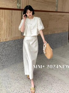 设计师款欧洲站2024春夏新款 复古提花泡泡袖显瘦外套+半身裙套