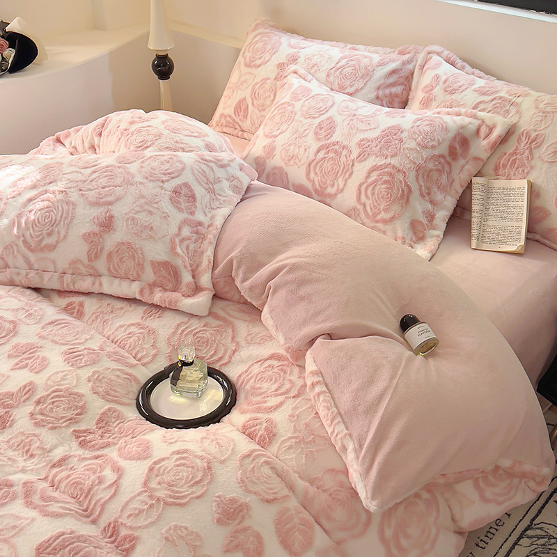 2025新款A类兔毛绒被套单件冬季加厚牛奶绒双面加绒保暖四件套