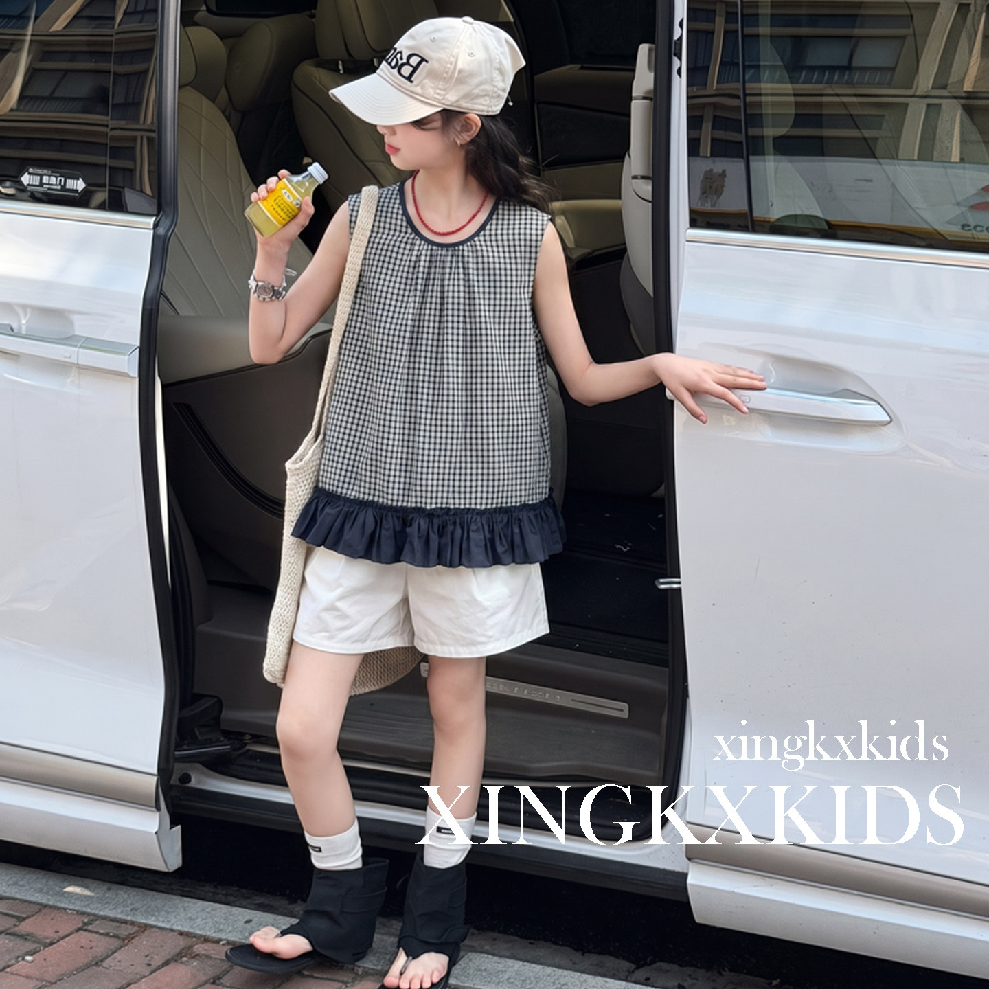 女童夏季格子背心短裤两件套