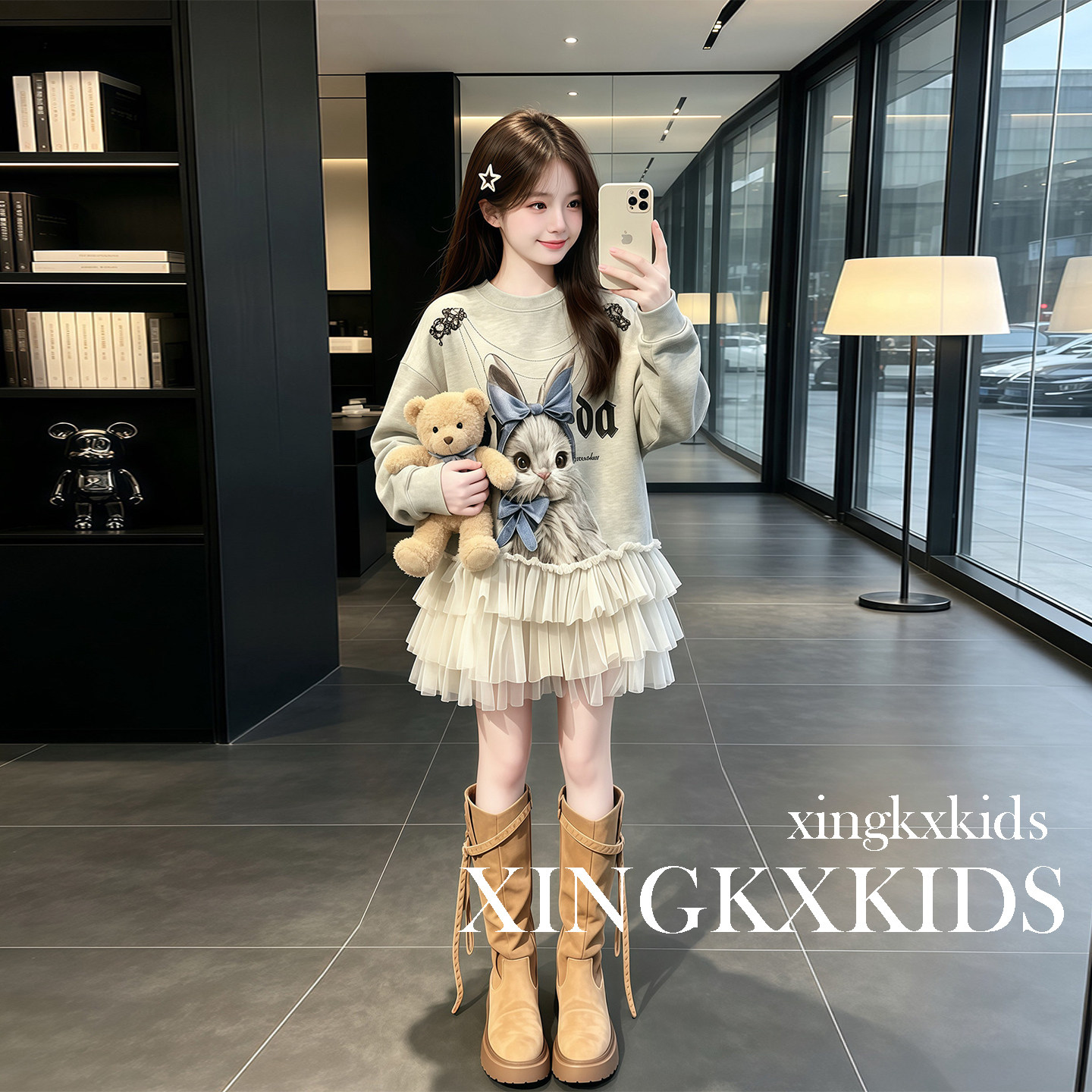 2026春秋女童网纱拼接卫衣裙