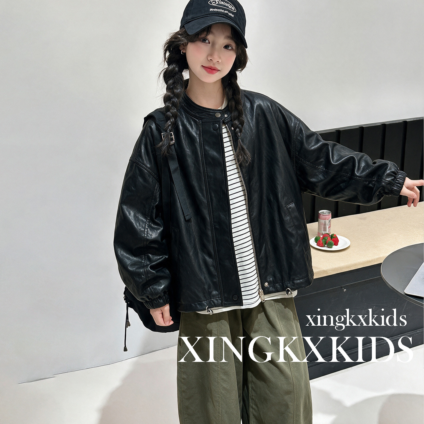 2026新款女童复古痞帅皮衣夹克