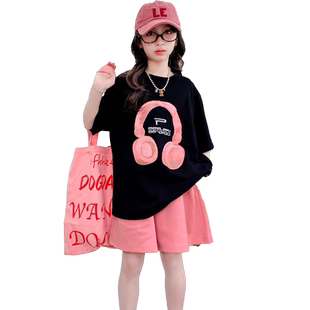 女童短袖套装夏季2026新款洋气女大童夏装T恤短裤儿童宽松t两件套