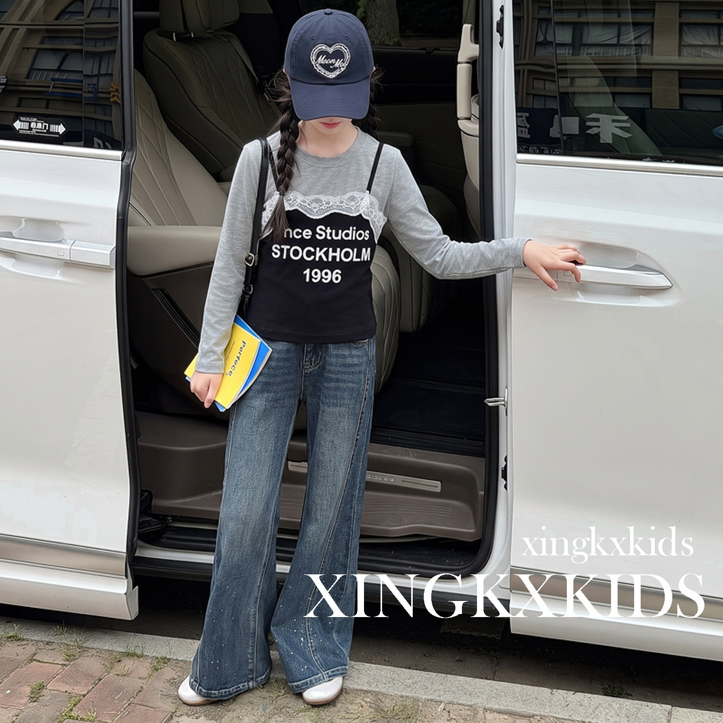 女童春秋洋气上衣牛仔裤套装