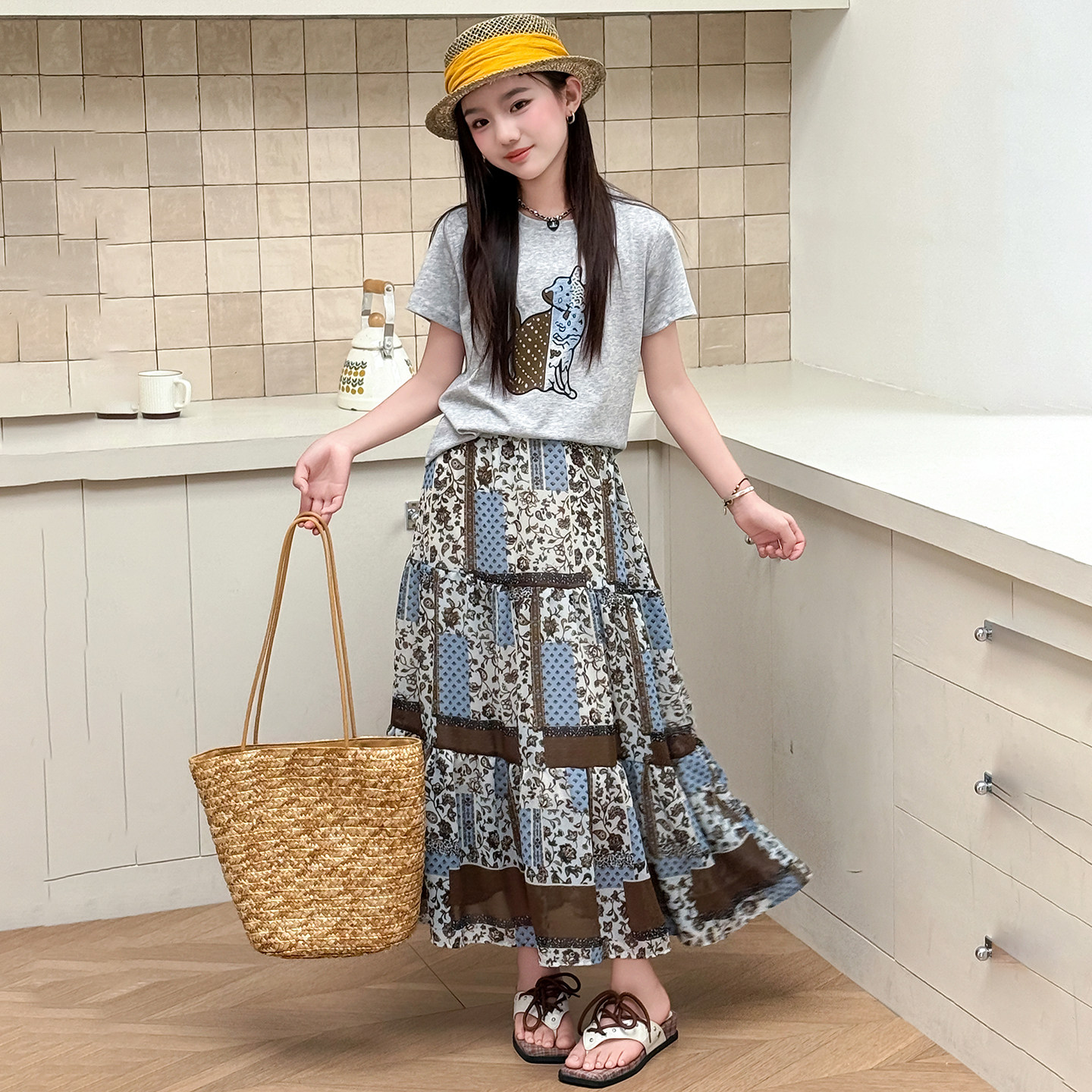 女童波西米亚短袖长裙两件套