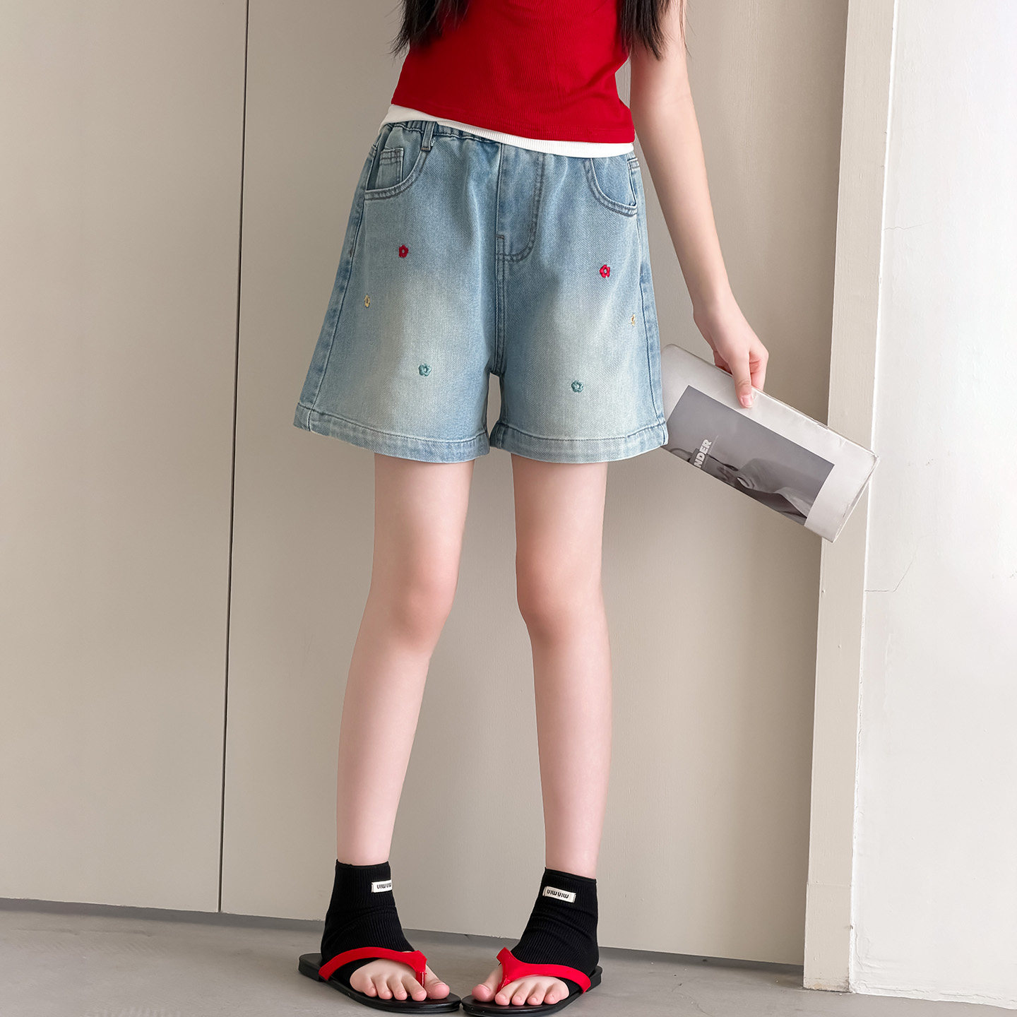 2026新款女大童牛仔三分短裤