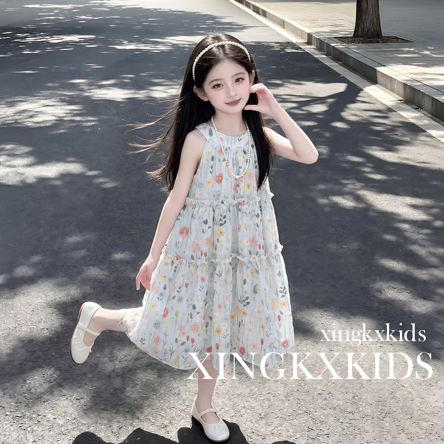 女童无袖碎花连衣裙夏季2026中大童韩系中长款裙子儿童无袖棉布裙