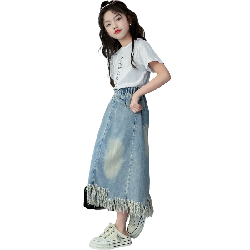 【专柜品质】女童夏季牛仔裙套装