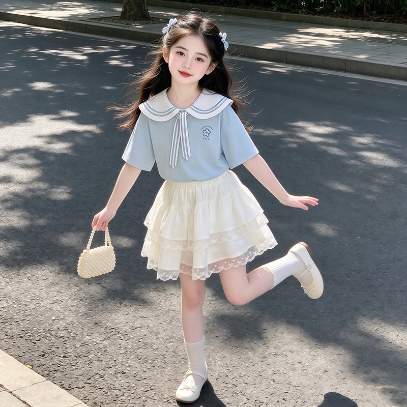 女童夏季甜美学院风蛋糕裙两件套