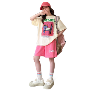 女童夏季短袖套装2026新款女大童夏装韩版T恤短裤儿童运动两件套