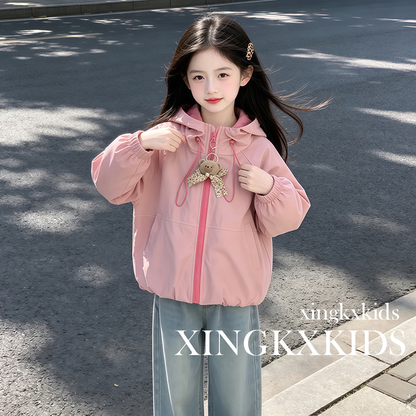 女童连帽冲锋衣外套户外衣服