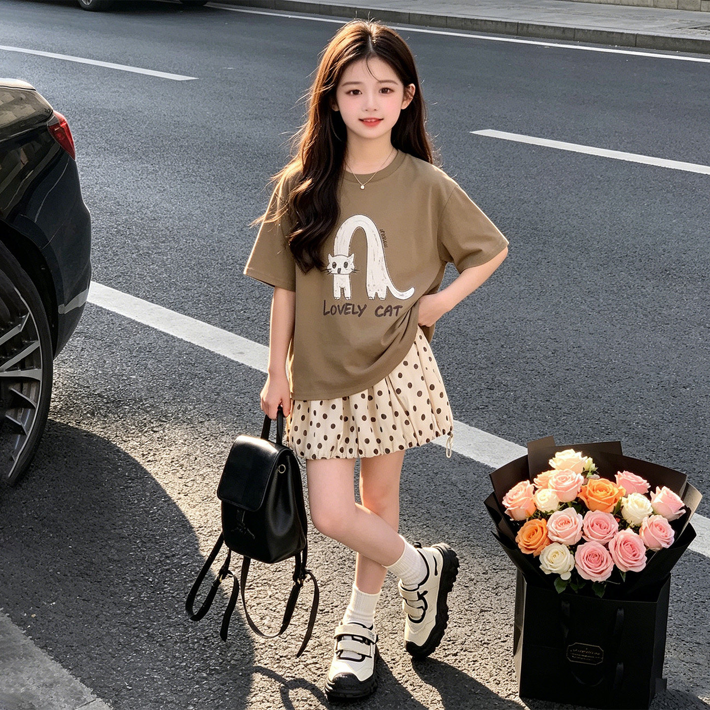 女童夏季韩系短袖短裙套装