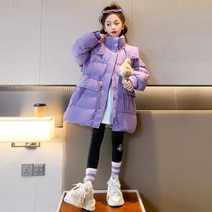 女童羽绒服2023新款洋气女大童冬季中长款白鸭绒儿童冬装加厚外套