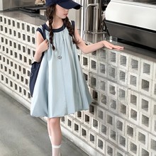 女童夏季无袖连衣裙2025新款女大童夏季韩系棉布裙儿童夏天花苞裙