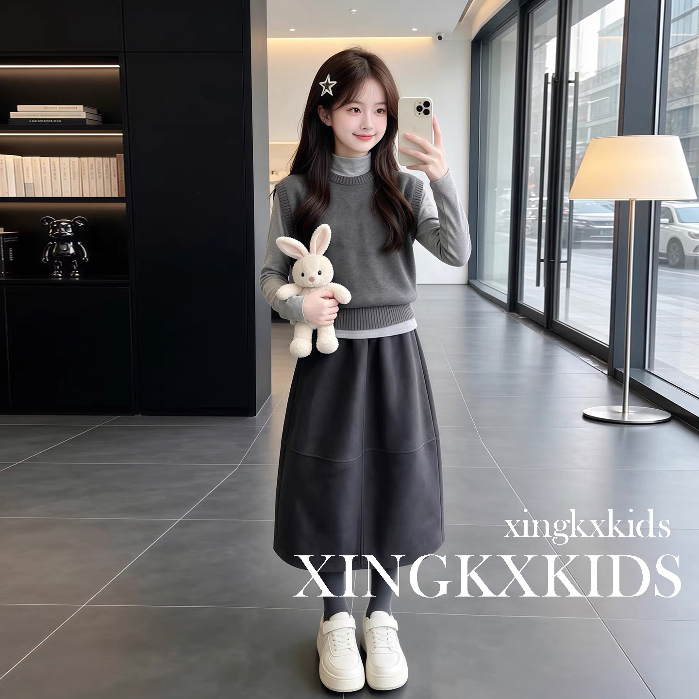 女童春秋马甲打底衫三件套