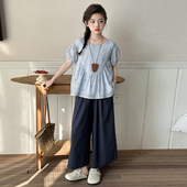 2026新款 套装 洋气女大童夏季 上衣阔腿裤 女童夏装 儿童夏款 短袖