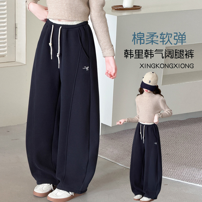 女童秋冬加绒加厚休闲阔腿裤