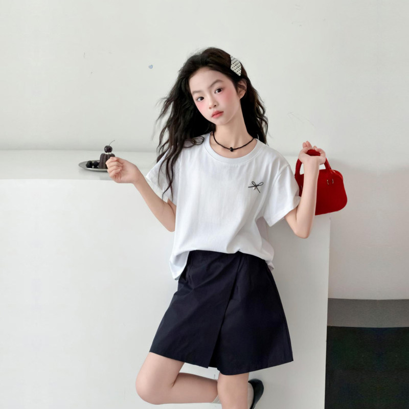 女童夏季韩版洋气T恤短裙套装