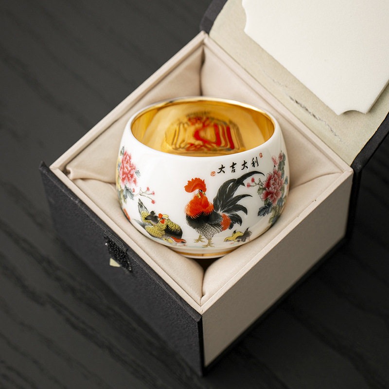 进口景德镇纯金24K茶杯中式高端陶瓷鎏金主人杯个人专用单杯子