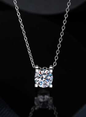 进口莫桑石纯银项链牛头吊坠女高级感精工纯银钻石锁骨链送女友