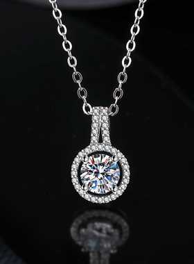 进口莫桑钻项链s925纯银项链圆包吊坠一克拉高级感跨境专供工厂