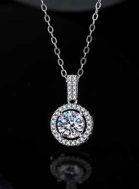 进口925纯银莫桑钻项链女百搭新款圆包吊坠满钻圆形锁骨颈链跨