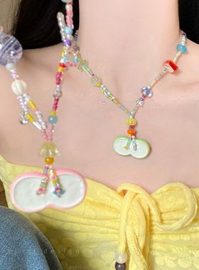 进口彩色多巴胺串珠苹果项链女小清新可爱甜美风锁骨链小众设计