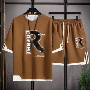 男士 男经典 潮流宽松舒适短袖 套装 简约百搭休闲运动 短裤 进口夏季