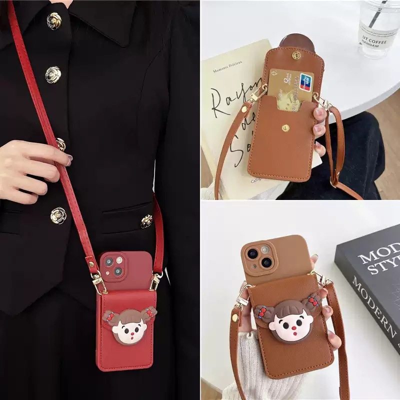 进口可爱辫子女孩卡包适用华为mate50pro手机壳mate40/30斜挎p50/p40p